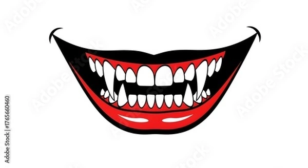 Obraz Menacing vampire mouth with sharp fangs and a wicked grin, perfect for Halloween or spooky themes
