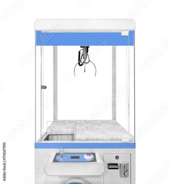 Obraz Close up empty white and blue claw machine isolated on white