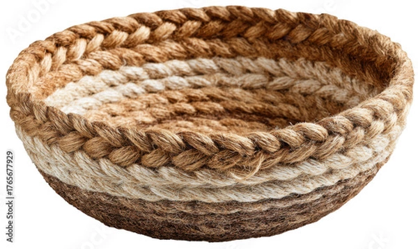 Obraz Close-up view of a round, woven basket with a braided design and multiple color variations.
