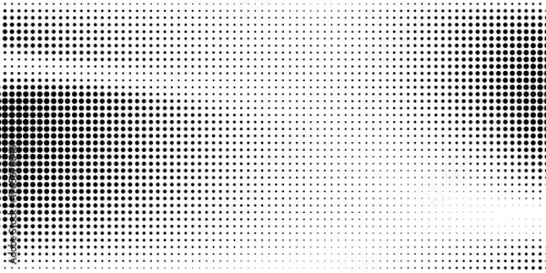 Obraz Dotted halftone gradient texture. Fading polka dot background. Repeated dots gradation pattern background. Black vanishing comic pop art overlay backdrop. Halftone raster effect wallpaper. Vector