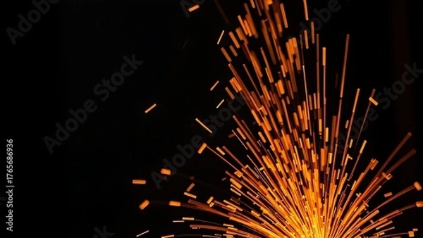 Fototapeta Bright orange sparks fly dynamically against a dark backdrop, evoking industrial metalwork energy.