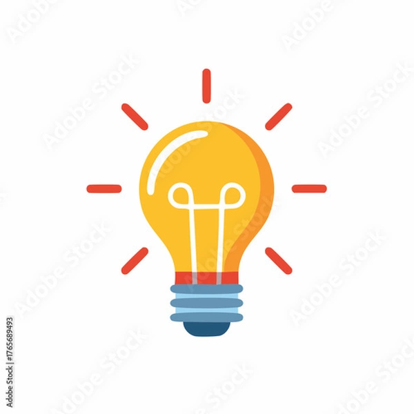 Obraz Glowing light bulb icon symbolizing creativity inspiration and solution flat vector illustration