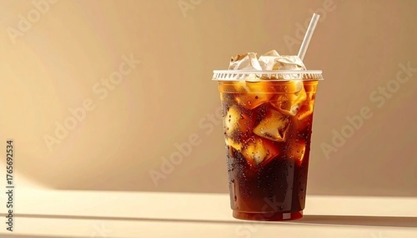 Obraz Iced coffee on beije background
