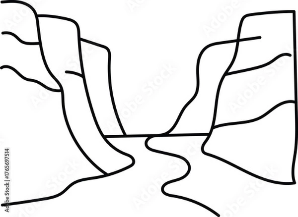Fototapeta Minimalist Canyon River Line Art — Abstract Mountain Valley Landscape Drawing, Modern Geometric Nature Illustration