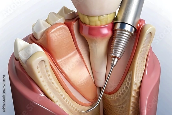 Obraz Periodontal Scaling and Root Planing. Oral hygiene and conventional periodontal therapy. Medically accurate of human teeth cleaning treatment.