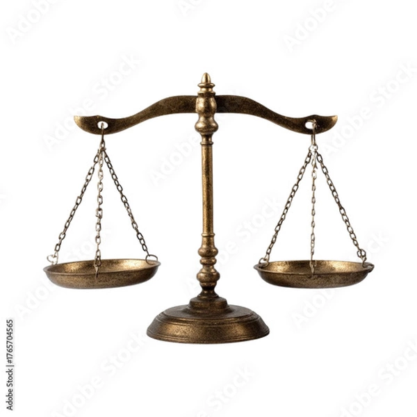 Obraz Antique brass balance scale symbolizing justice law and fairness in a studio setting