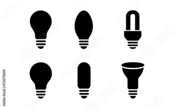 Fototapeta Set of light bulb silhouettes: classic, modern, and compact designs