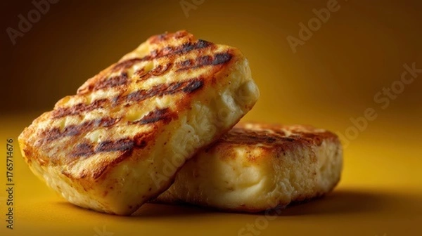 Fototapeta Grilled halloumi slices with grill marks
