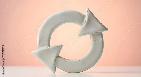 Obraz ネットワーキングと協調を示す紙粘土の連携矢印アイコン - パステルピーチピンクの背景