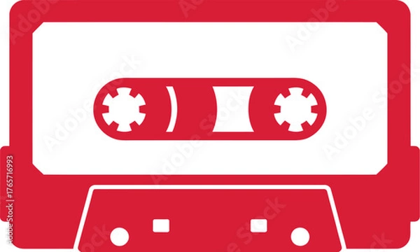 Fototapeta Red cassette tape vector illustration isolated on white background, a symbol of retro technology and music