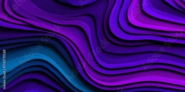 Fototapeta Swirling deep purple and blue abstract waves flow across the frame.