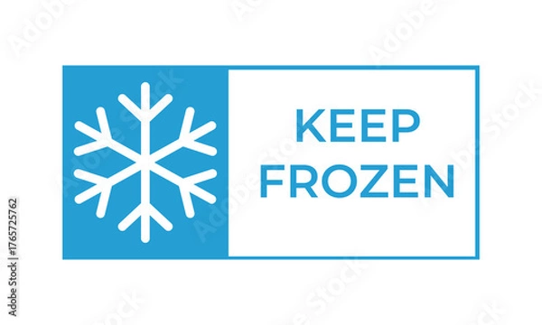 Fototapeta Blue and black “KEEP FROZEN” label designs with snowflake icons symbolizing cold storage, refrigeration, and frozen goods handling, ideal for packaging, logistics, or food safety purposes.