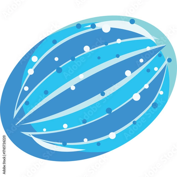 Fototapeta Abstract blue oval shape with swirling lines and white dots against a transparent background creating a dynamic and modern design element