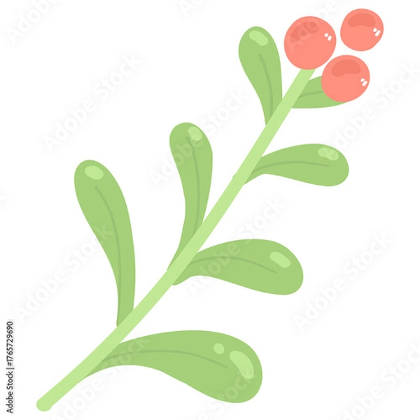 Obraz Green Twig with Red Berries Illustration