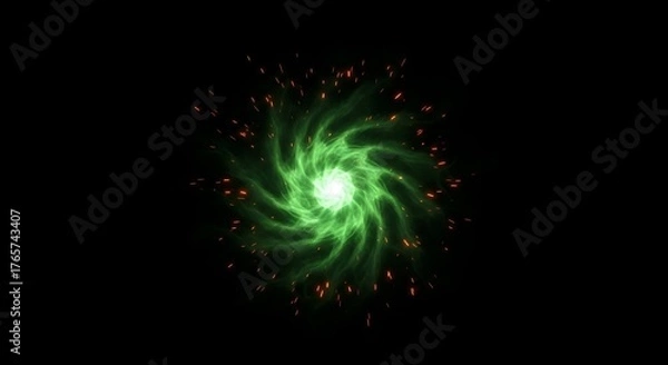 Obraz Dynamic green energy vortex with sparks swirling in the dark, perfect for visual effects