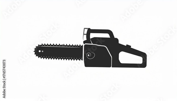 Fototapeta A simple black silhouette icon of a chainsaw, a vector graphic symbol representing a power tool for logging, woodworking, and forestry