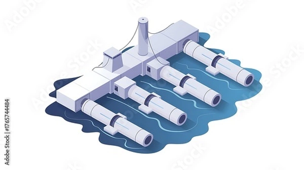 Fototapeta Isometric seawater desalination plant illustration for environment and ecological concepts