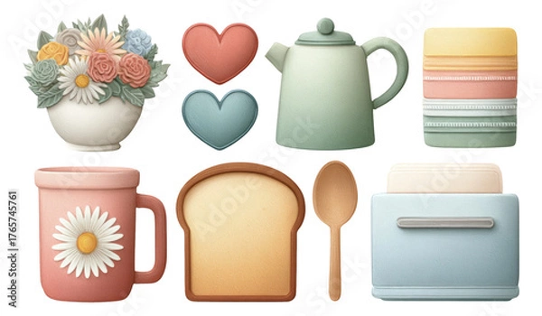 Fototapeta Colorful Kitchen and Decor Elements on Transparent Background for Creative Projects