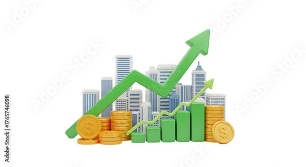 Fototapeta 3d icon of financial growth chart isolated on transparent background