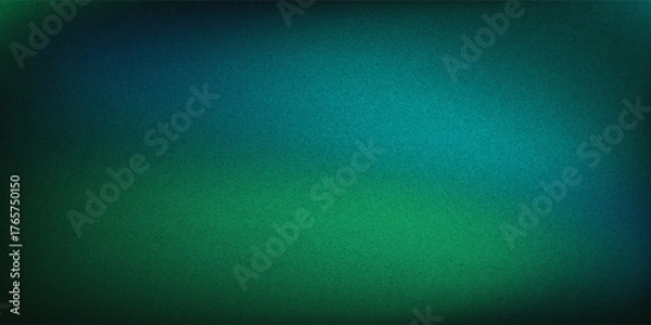Fototapeta Dark green blue grainy gradient background, black backdrop, noise texture