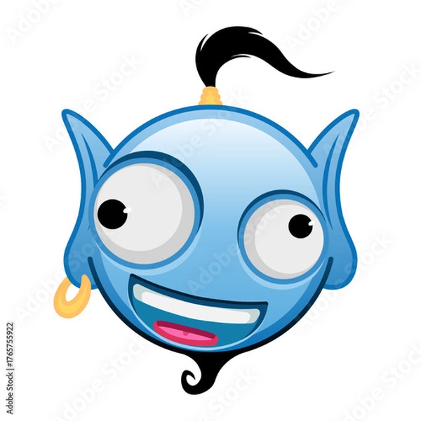 Obraz Blue genie cartoon emoji with grinning face and big eyes