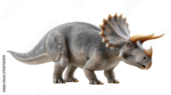 Obraz Triceratops in Isolation: A majestic triceratops, with its iconic frill and horns, stands in solitary splendor. The detailed illustration, a testament to prehistoric wonder.