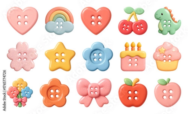 Obraz PNG Colorful playful button designs, element set on transparent background