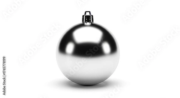 Fototapeta Striking chrome christmas ornament on a pristine white canvas evokes winter holidays