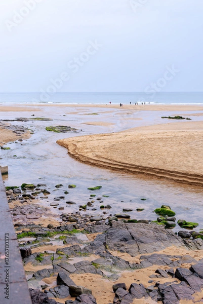 Obraz River coming to the ocean through the beach sand