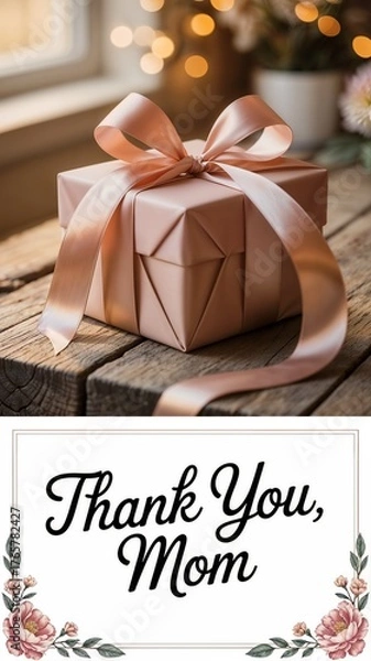 Fototapeta Pink present box still-life in soft blush tones expressing gratitude and celebration