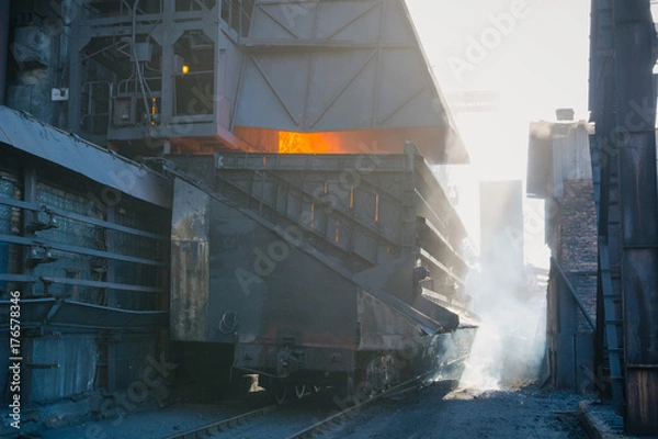Fototapeta Coke furnace. Production of coke. Steel works. The heated coal. NLMK. Altai coke