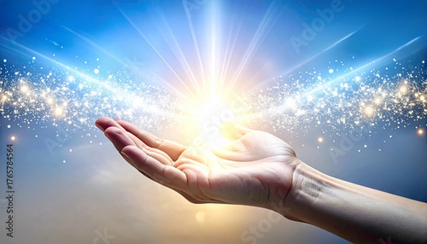 Fototapeta 手のひらから溢れる光
