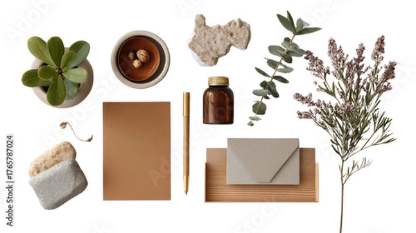 Fototapeta Eco-Friendly Still Life: An aesthetically pleasing composition of natural elements, highlighting sustainable practices, minimalist design, and an organic lifestyle.