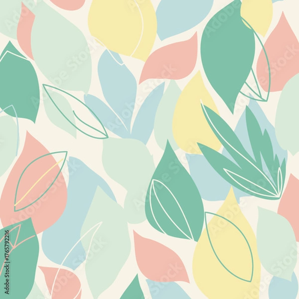 Obraz Seamless pattern with abstract pastel colored leaves on a light background, featuring a gentle and decorative design.