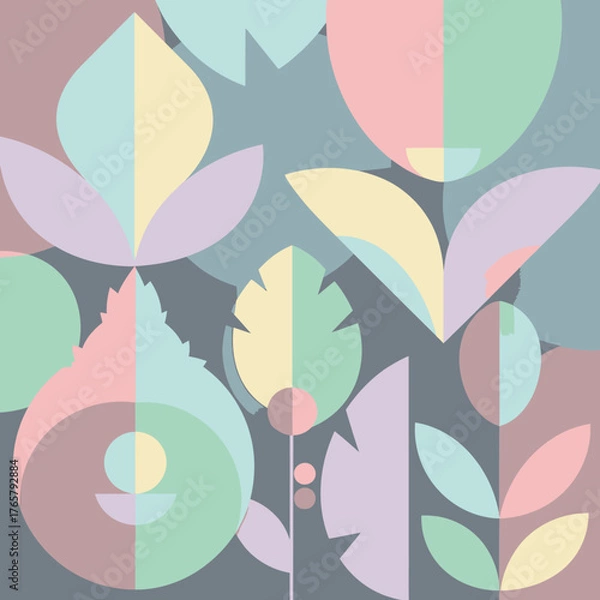 Obraz Geometric floral pattern with pastel colors on a gray background.