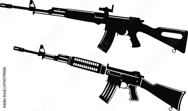 Fototapeta Bold rifle silhouettes offering a powerful design element for military themes, gaming concepts, or action-oriented projects, vector image