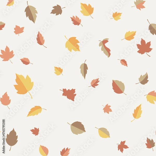 Obraz A seamless pattern of falling autumn leaves in various warm colors like orange, yellow, and brown.