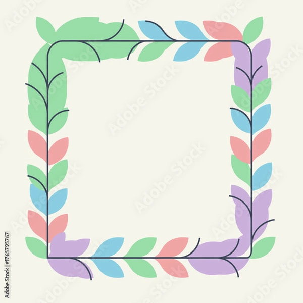 Obraz A square frame decorated with colorful leaves and branches on a light background.