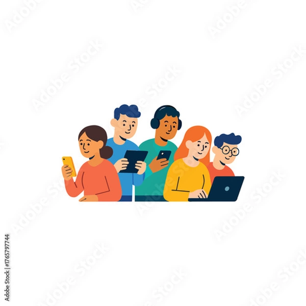 Fototapeta people using various digital devices