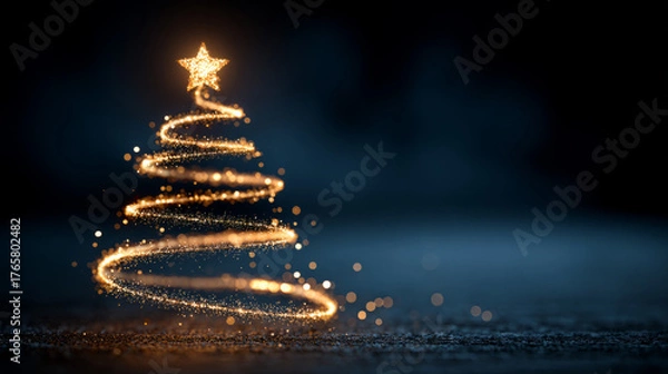 Fototapeta Glowing Spiral Christmas Tree with Star
