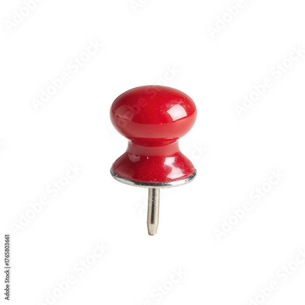 Obraz A red button with a silver top is sitting on a white background