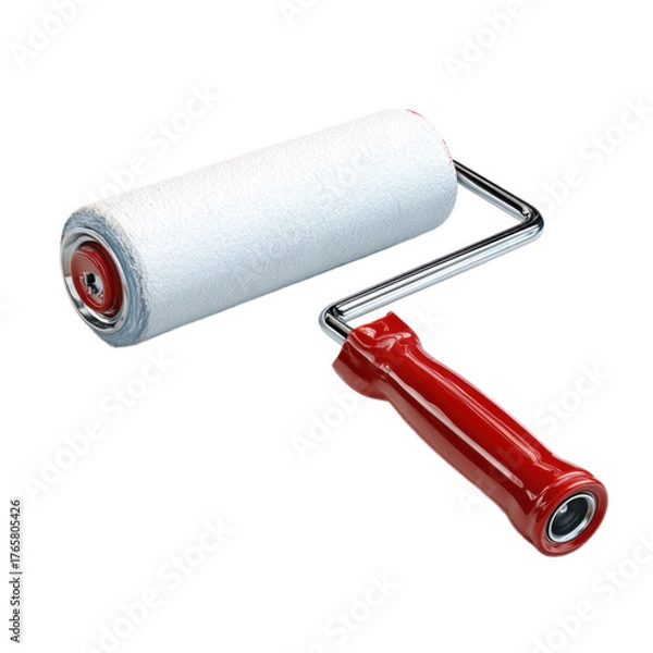 Obraz A red and white roller brush with a silver handle