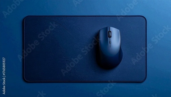 Obraz Modern wireless computer mouse on a dark blue mousepad.