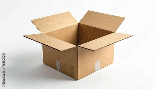 Fototapeta Empty open brown cardboard box isolated on a white background.