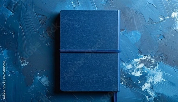 Obraz Closed blue notebook on a textured abstract background.