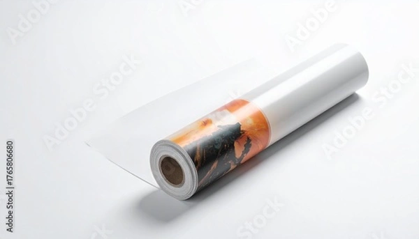 Obraz A colorful printed poster rolled up on a clean white studio background.