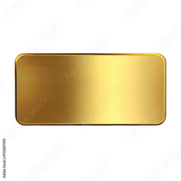 Fototapeta A luxurious brushed gold metal plate with a shiny finish and rounded corners presented on a plain black background