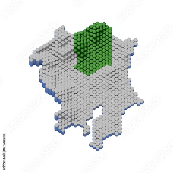 Obraz ハニカム構造状の栃木県の立体地図