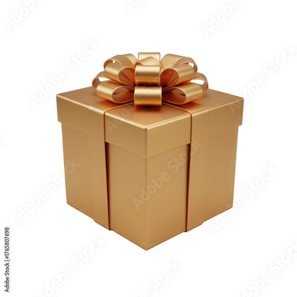 Fototapeta Elegant golden gift box with a bow isolated on a black background radiating luxury