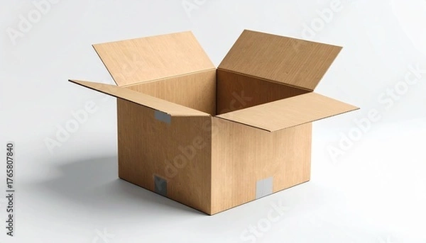 Fototapeta Open Brown Cardboard Shipping Box Isolated on White Background.
